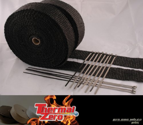 High Temperature Header/Exhaust Wrap Kit: 2 Rolls Black 1/8 X 2 X 50 with a Stainless Ties Kit- Thermal Zero
