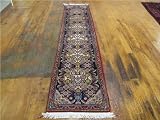 1'10 x 9'1 Navy Blue Persian Hand Knotted Wool Zanjan Runner Rug