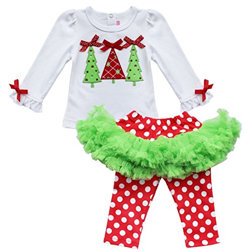 iiniim Baby Girl's Christmas Tree Top Shirt+Polka Dots Tutu Leggings Outfit
