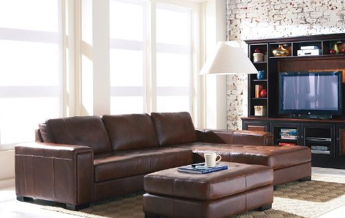 Contemporary Brown 100% Leather Sectional Sofa