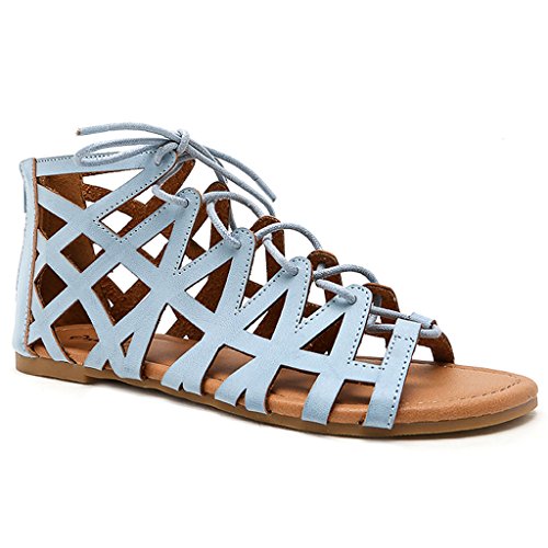 Womens Summer Gladiator Ankle Strappy Lace Up Sandal Flat