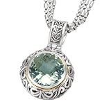 925 Silver & Green Amethyst Round Scroll Pendant with 18k Gold Accents