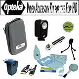 Opteka Professional Video Accessory kit for the Flip Ultra U1120, UltraHD U260, U2120, U32120, MinoHD F460, M2120, M3160, M31120, SlideHD S1240 includes Opteka VL-20 Ultra Bright LED Video light, Flash bracket, Vidpro EVA-20BK hard case, HDMI cable, USB AC Charger and more