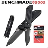 Benchmade Knife 9500S Black Class Mini Stryker Auto + Smiths Manual Knife Sharpener + Compact Keychain LED Flashlight