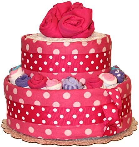 QBabyShowering 2 Tier Special Made Pinkaliciuos Baby Girl Diaper Cake / Diaper Cake For Baby Showet (Rose Pink)