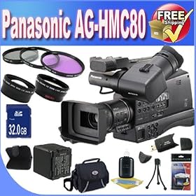 Panasonic AG-HMC80 3MOS AVCCAM HD Shoulder-Mount Camcorder + Extended Life Battery + 32GB SDHC Class 10 Memory Card + USB Card Reader + Memory Card Wallet + Shock Proof Deluxe Case + 3 Piece Professional 43mm Filter Kit + Super Wide Angle Lens + 2x Telephoto Lens + Accessory Saver Bundle!