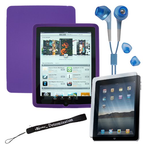 Premium anti-slip high quality skin case for Apple iPad 3G tablet / Wifi model 16GB, 32GB, 64GB. Apple iPad Accessories+ Includes a 4-inch eBigValue (TM) Determination Hand Strap + Anti-Glare Screen Protector for IPad Tablet (All Models) + Fashion Earbud Headset Headphones 3.5mm In-Ear Stereo ( Blue )
