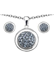 Original Star K (tm) Simulated Aquamarine Round Puffed Pendant Box Set with matching earrings in 925 Sterling Silver