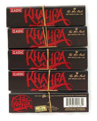 5 booklets - WIZ KHALIFA RAW CONNOISSEUR King size Hemp Rolling paper + TIPS