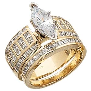 14K Yellow Gold Diamond Semi-Mount Marquise Wedding Ring Set (Center stone is not included)