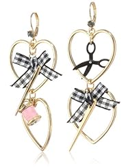 Betsey Johnson "Paris is Always a Good Idea" Heart Needle and Thread Drop Earrings