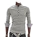Doublju Mens Casual Button Henley Shirts GRAY Asian L (AT118)