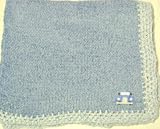 Knitted on Hand Knitting Machine Denim Chenille Hand Crochet Finished with Blue Rayon Chenille Infant Boys Large Blanket Size 32 By 45 Inches Trimmed Star American Flag