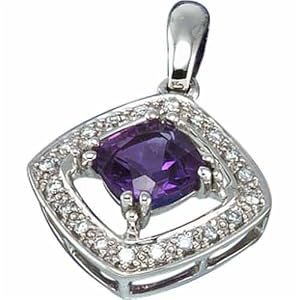 14K White Gold Antique Style Amethyst Diamond Pendant
