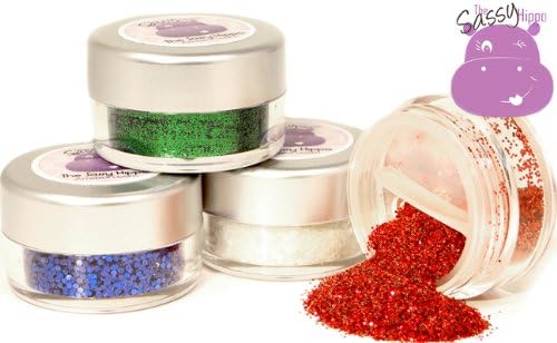 Sassy Hippo Craft Glitter - 4Pk, Gift Set #6 - Royal Blue, Holiday Green, Crystal White, Red