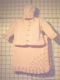 Ck83bk, Knitted on Hand Knitting Machine Finished By Hand Crochet Baby Pink Chenille Infant Girls Cardigan Hat Set Trimmed with Mini Rosebuds and Matching Blanket
