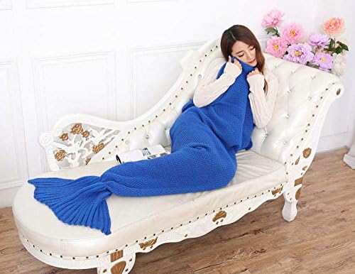 yiyuanshuijing 2016 Latest knitted Mermaid Tail Blanket and Mermaid Blanket for adult and Kids, All Seasons Super Soft Sleeping Bags, 75"*34" (Deep blue 1)