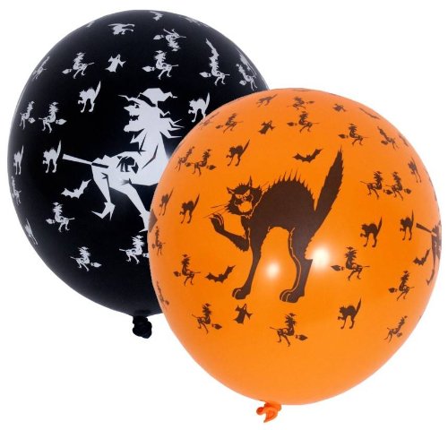 Pk6 Halloween Latex Balloons Witches Cats 27.5cm