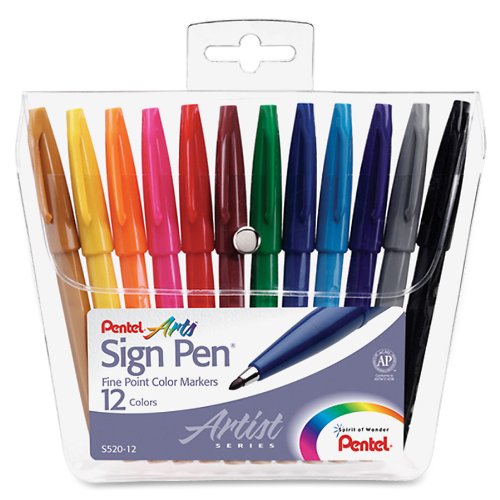 Pentel Felt Tip Sign Pen Set of 12 Assorted Colors S520 12