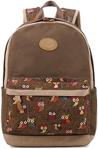 TinoTrade Cute Owl Print Canvas School Backpack For Teens Girls (Brown)