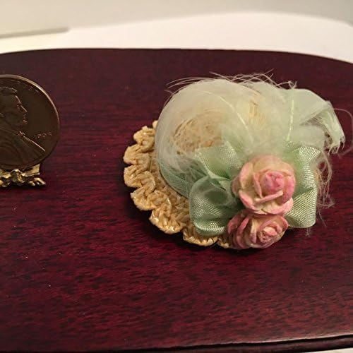 Dollhouse Miniature Artisan Fancy Ladies Pale Green & Pink Hat by Sylvia Leiner