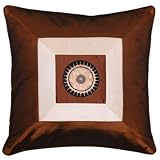 EXP Decorative Handmade Brown & Beige Cushion Cover / Pillow Sham - Squares & Sunflower Design
