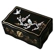 Handmade Mother Of Pearl, Black Lacquer & Gold Jewelry Box With Mirror - Bird & Plum Tree Design
