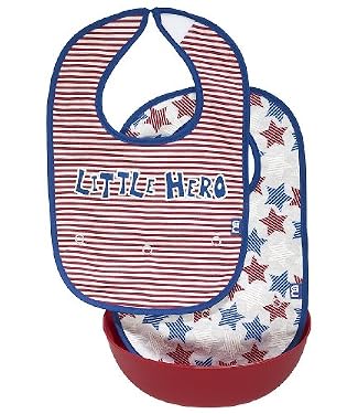 Blue toddler bibs with detachable bowl - 2pk
