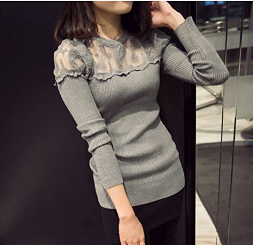 【ARINCO】 ショルダー レース 長袖 トップス 刺繍 レディース フリーサイズ ブラック グレー 全２色 春