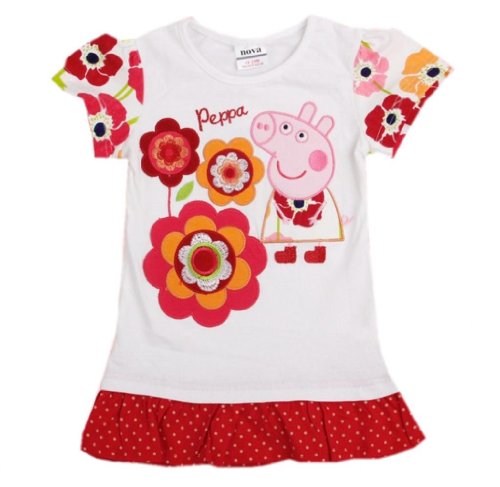 Peppa Pig Girls Children's Peppa Pig Embroidery Tunic Top Girl, White,2-6y