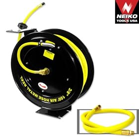 Neiko Commercial-Quality 100-Ft Auto-Rewind Air Hose Reel with 3/8-Inch Rubber Hose