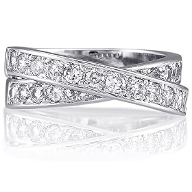 Sterling Silver Ring 925 Cubic Zirconia CZ Criss-Cross Shape Ring - Ideal Gift For Mother, For Her, Birthday, Anniversary, Bridal, Wedding, Engagement