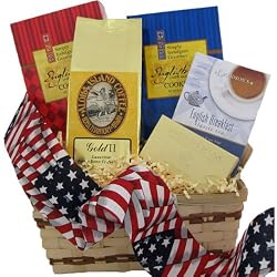 Stars and Stripes All American Kona Blend Coffee Gift Basket, Ground Coffee, Great Gift for Military