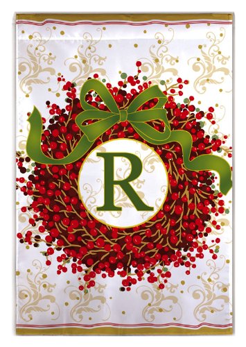 Monogram Holiday Wreath Garden Size Flag R