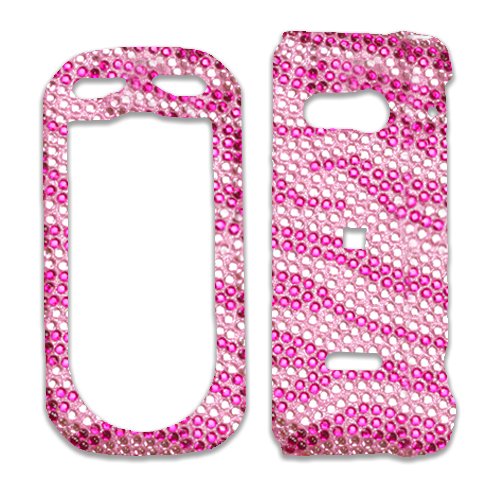 Zebra Skin Pink/ Hot Pink With Full Rhinestones Hard Protector Case Cover For Casio G'zOne C741 Brigade