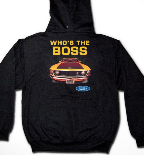 Who's The Boss Ford Mustang Mens Sweatshirt, Officially Licensed Ford Mustang BOSS 302 Design Men's Pullover Hoodie, Medium, Black
