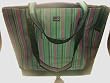 Della Q Large Theodora Knitting Green Stripe Silk Tote Bag