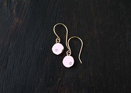 Gold diamond earrings. 14k solid gold disc earrings with genuine diamonds. Dangle, drop, handmade, hammered gold earrings. Unique modern jewelry.