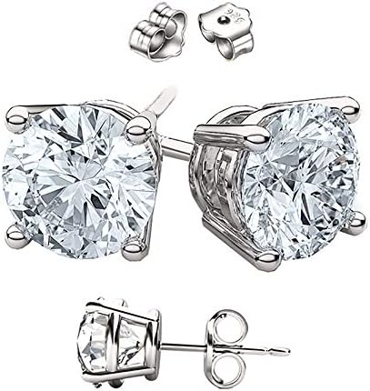 Unisex Solid Silver Round Stud Earrings CZ Round Stones with Solid Basket Settings