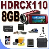 Sony HDR-CX110 High Definition Handycam Camcorder (Red) BigVALUEInc Accessory Saver 8GB PRO Duo Filter Kit Bundle