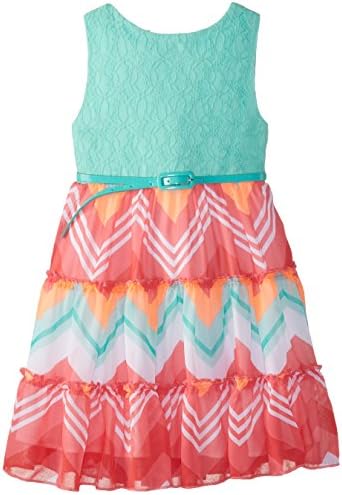 Rare Editions Little Girls' Mint Bodice To Chevron Print Dress, Mint/Multi, 6X