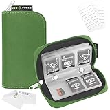 Eco-Fused Memory Card Carrying Case - Suitable for SDHC and SD Cards - 8 Pages and 22 Slots - Eco-Fused Microfiber Cleaning Cloth Included (Green)