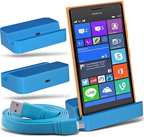 ( Blue + Data Cable ) Nokia Lumia 730 dual sim Protective Stylish Fitted Micro USB Desktop Charging Dock Mount Stand With Micro USB Flat Data Sync Charging Cable by ONX3