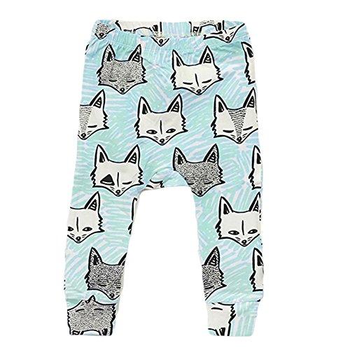 CANIS Baby Boys Girls Cartoon Print Harem PP Leggings Pants (90(1-2T), Blue fox)