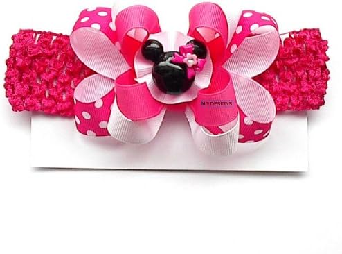 Mouse Ears Hot PInk Dots Boutique Hair Bow Accessories, Crochet Headband, Toddler