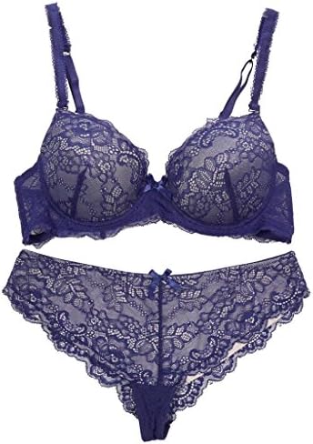 2-Pc Women's Allover Lace Bra & Panties Set - Navy 34C