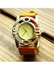 Retro Vogue Carved Wrist Watch Leather Cuff 1.6" Dial
