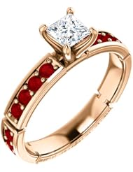 10K Rose Gold Princess Cut Diamond and Ruby Ring -- LIFETIME WARRANTY