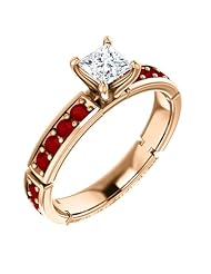 14K Rose Gold Princess Cut Diamond and Ruby Ring -- LIFETIME WARRANTY