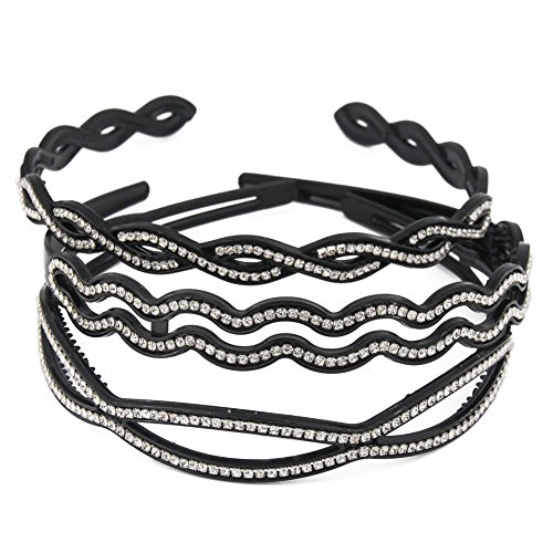 Yeshan Set of 3 pcs Fashion Rhinestone and Crystal Decor Handmade Plastic Headband